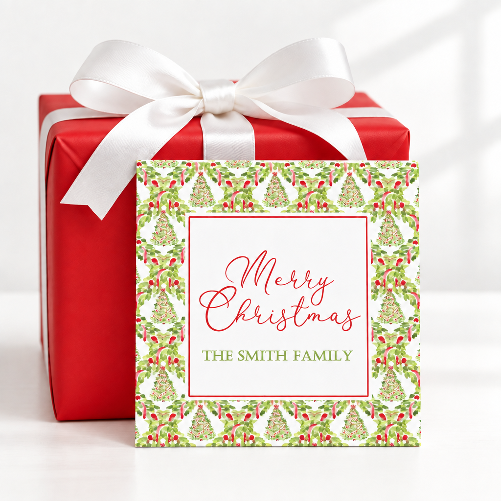 Lifestyle photo with solid red wrapping paper