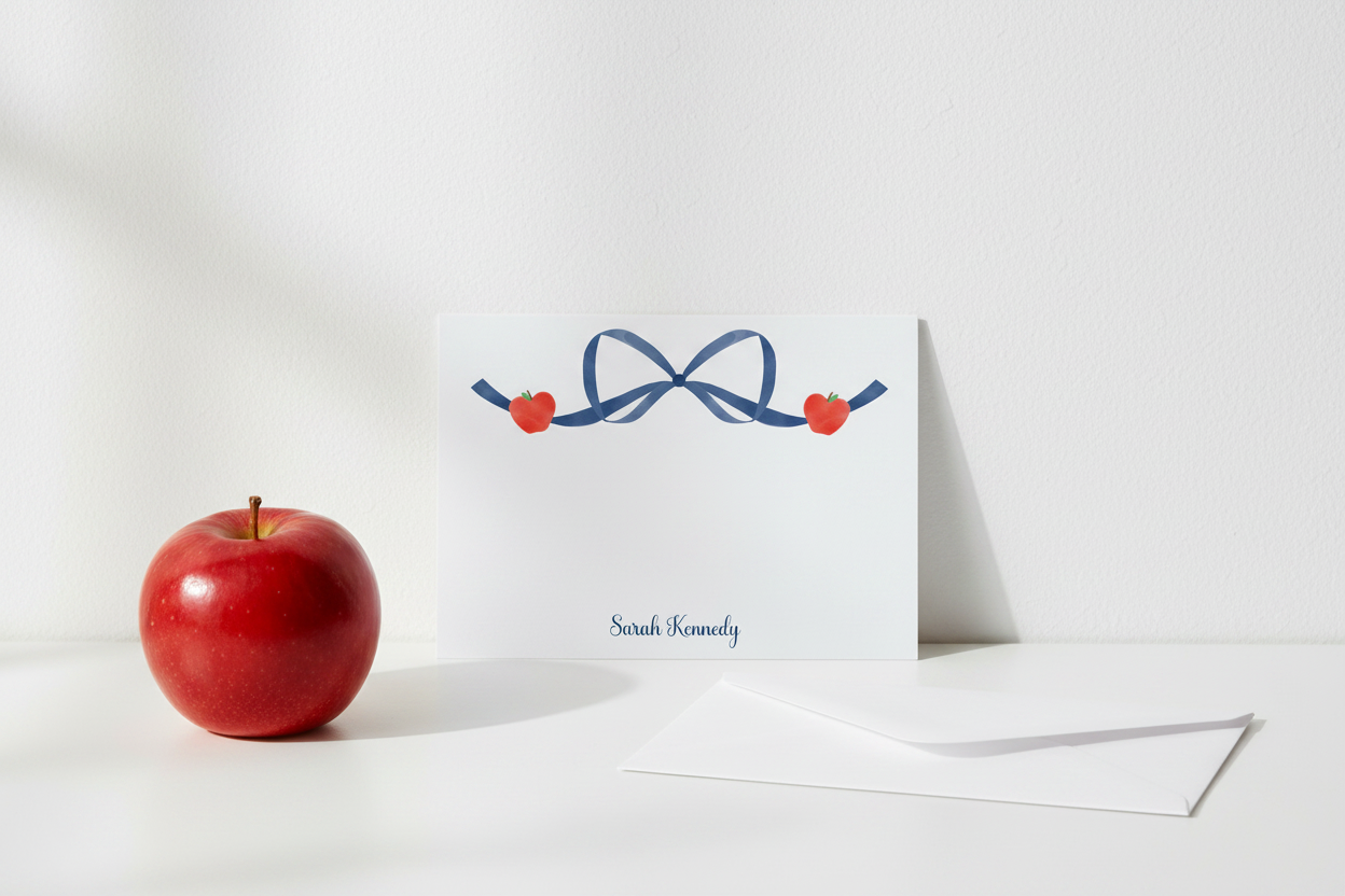Personalized Teacher Note Cards Navy Bow Lifestyle