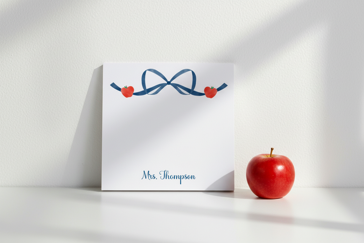 Personalized Teacher Notepad Navy Bow Lifestyle