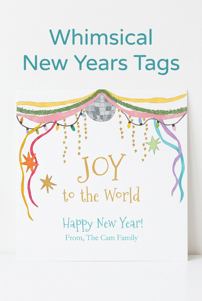 Pinterest photo with Whimsical New Years Tags overlay