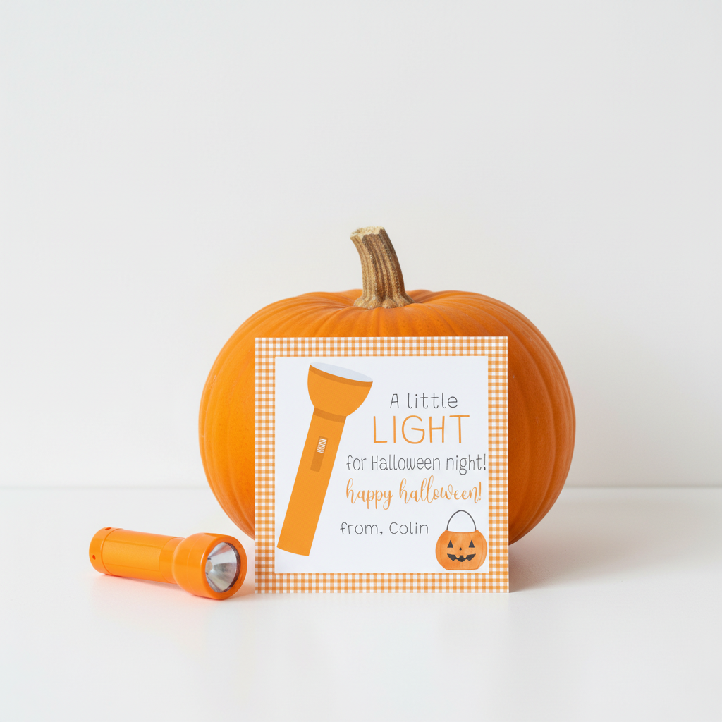 Pumpkin and mini orange flashlight lifestyle photo