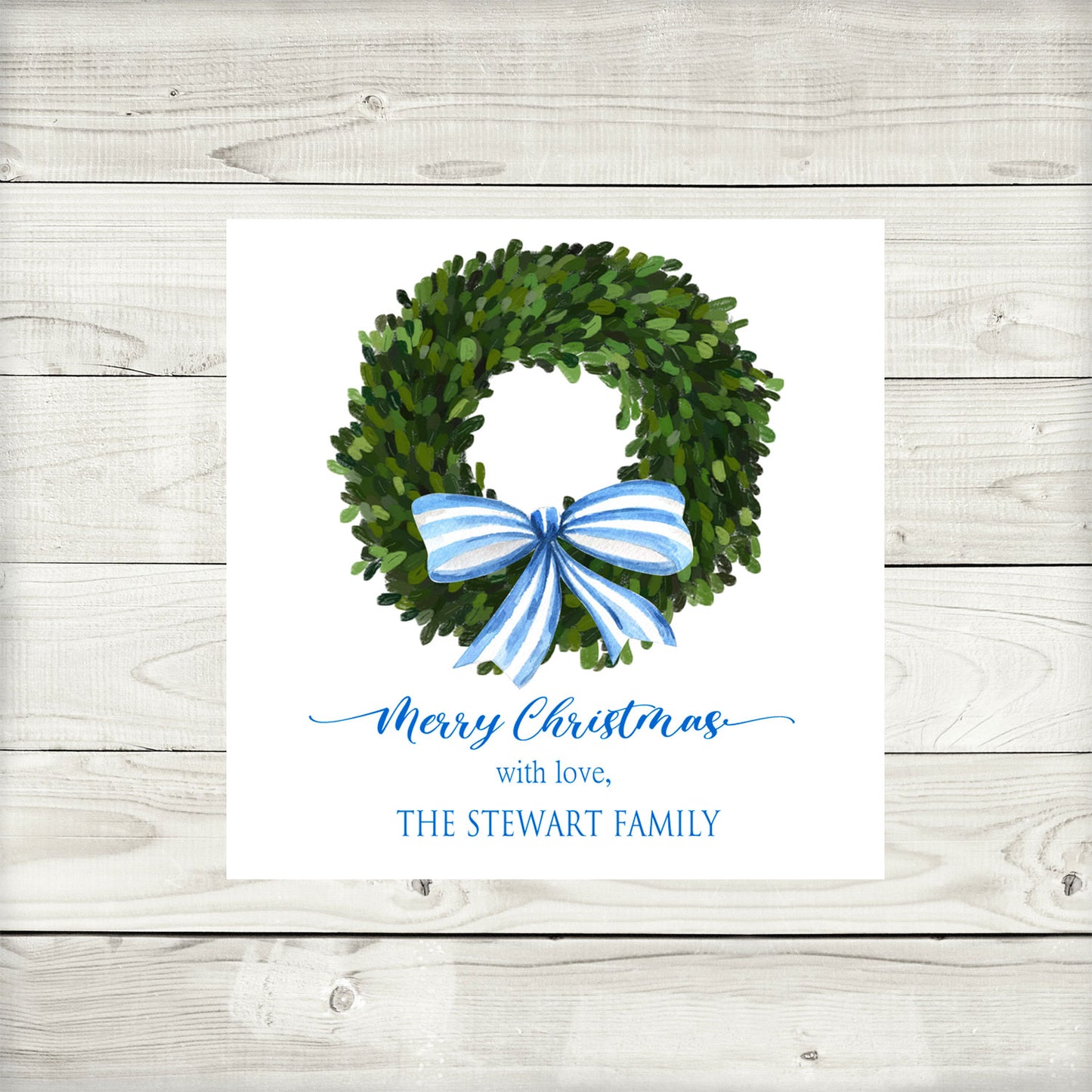 Christmas Gift Tags, Wreath, Blue Bow