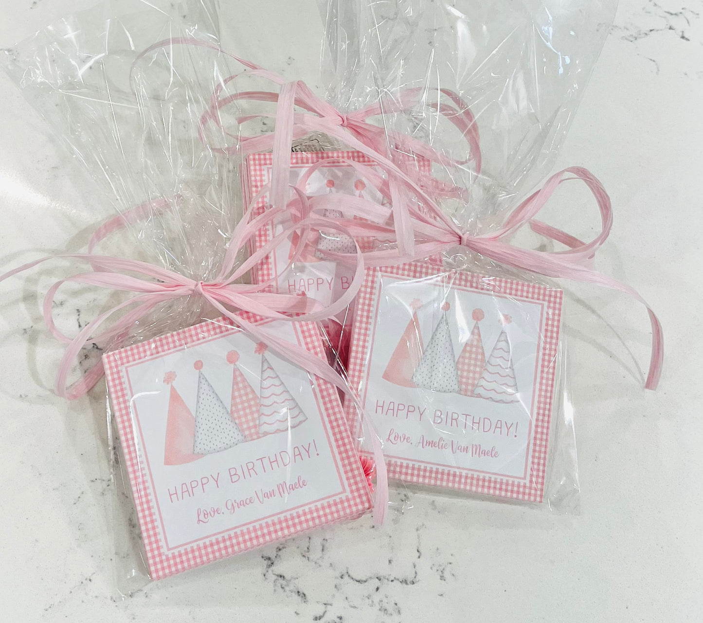 Birthday Tags, Pink Party Hats